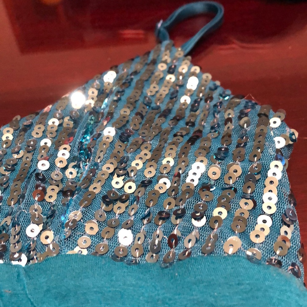 Teal sequin mini dress - Picture 2 of 3